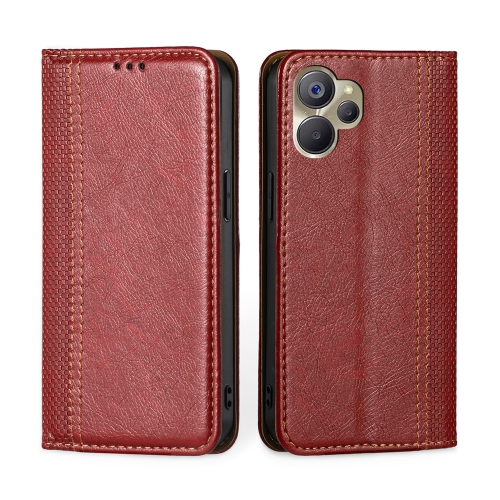 

For Realme 9i 5G Global/10 5G Grid Texture Magnetic Flip Leather Phone Case(Red)