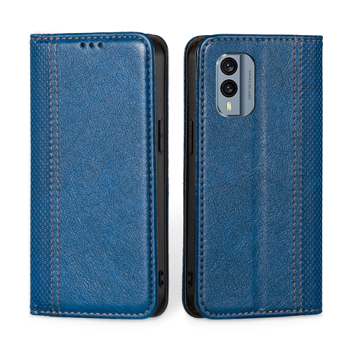 

For Nokia X30 5G Grid Texture Magnetic Flip Leather Phone Case(Blue)
