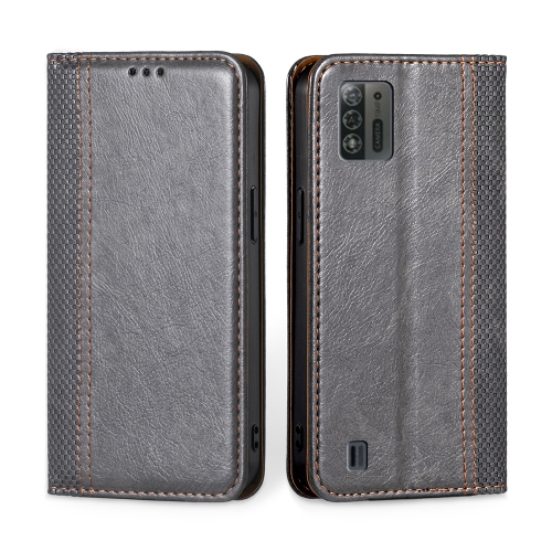 

For ZTE Blade A52 Lite Grid Texture Magnetic Flip Leather Phone Case(Grey)