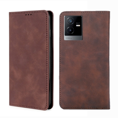 

For vivo T2x 5G/Y73t/iQOO Z6x Skin Feel Magnetic Horizontal Flip Leather Phone Case(Dark Brown)