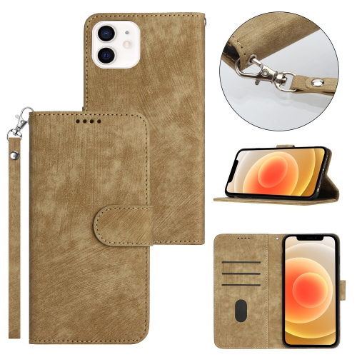 

For iPhone 11 Dual-Fold Stripe Texture Buckle Leather Phone Case(Yellow)