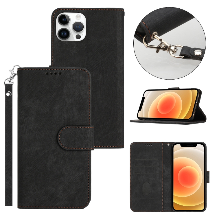 

For iPhone 11 Pro Max Dual-Fold Stripe Texture Buckle Leather Phone Case(Black)