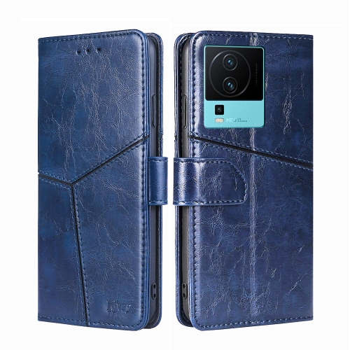 

For vivo iQOO Neo7 Geometric Stitching Horizontal Flip Leather Phone Case(Blue)
