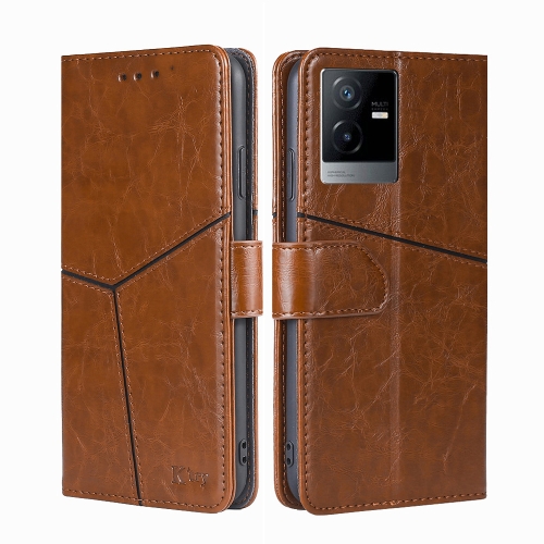 

For vivo T2x 5G/Y73t/iQOO Z6x Geometric Stitching Horizontal Flip Leather Phone Case(Light Brown)