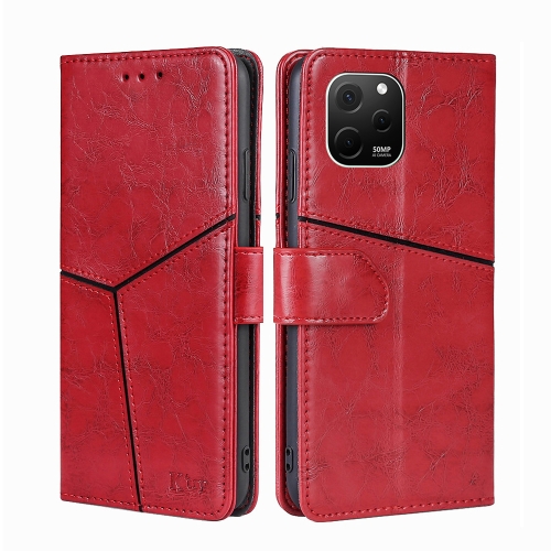 

For Huawei nova Y61 Geometric Stitching Horizontal Flip Leather Phone Case(Red)