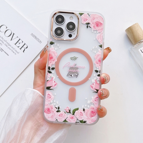 

For iPhone 13 Pro Max Flower Beauty Pop-up Window Mafsafe Phone Case(Pink Roses)