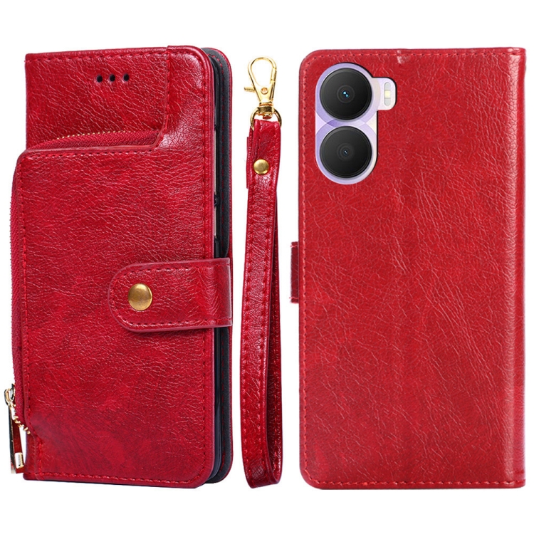 

For Honor Play 40 Plus Zipper Bag Leather Phone Case(Red)