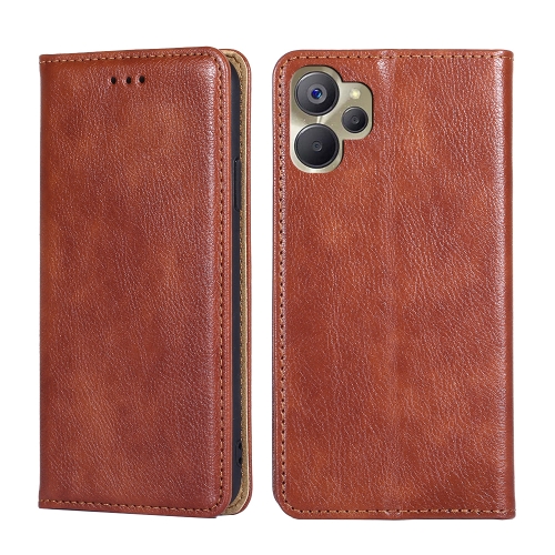 

For Realme 9i 5G Global/10 5G Gloss Oil Solid Color Magnetic Leather Phone Case(Brown)