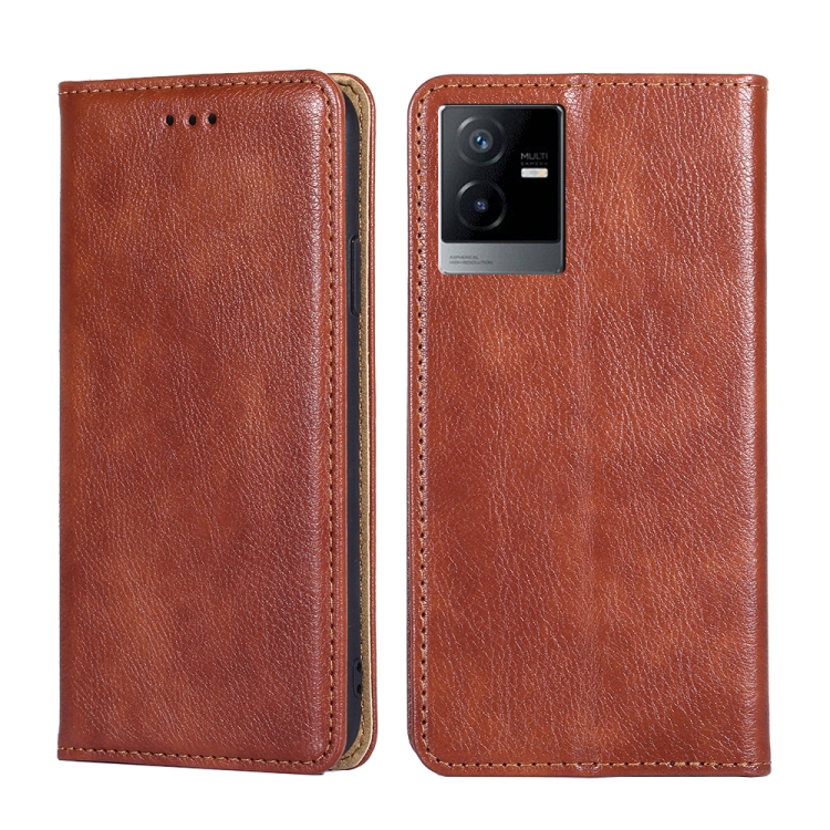 

For vivo T2x 5G/Y73t/iQOO Z6x Gloss Oil Solid Color Magnetic Leather Phone Case(Brown)