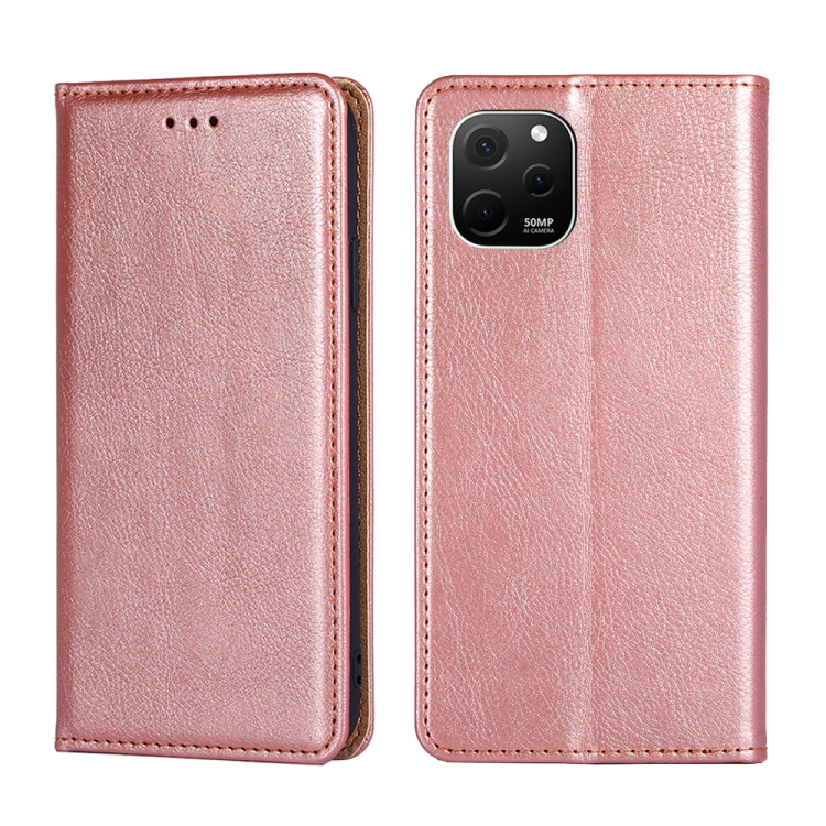 

For Huawei nova Y61 Gloss Oil Solid Color Magnetic Leather Phone Case(Rose Gold)