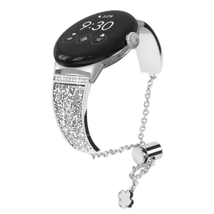 

For Google Pixel Watch 20mm Diamond Chain Adjustable Watch Band(Silver)