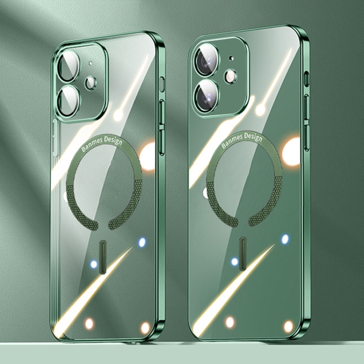 

For iPhone 12 Lens Protector MagSafe Electroplated PC Phone Case(Dark Green)