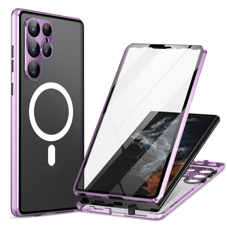 

For Samsung Galaxy S22 Ultra 5G Lens Protector MagSafe Double Sided Magnetic Phone Case (Purple)