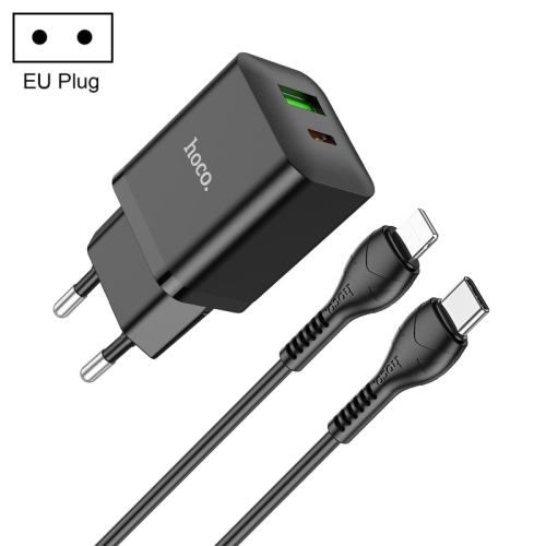 

hoco N28 Founder PD 20W USB-C/Type-C+USB Charger with USB-C/Type-C to 8 Pin Cable, EU Plug(Black)