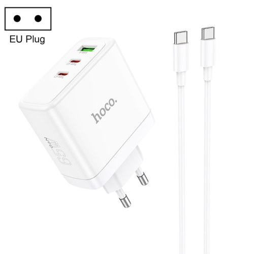 

hoco N30 Glory PD 65W USB+ Dual USB-C/Type-C Interface Fast Charge Charger with USB-C/Type-C to USB-C/Type-C Cable, EU Plug(White)