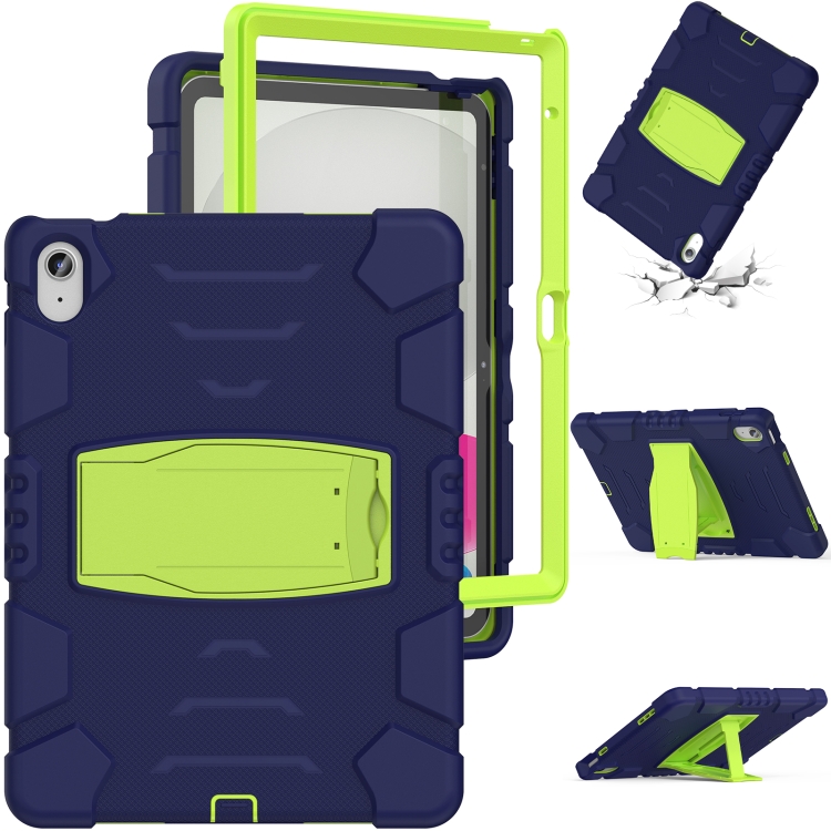 Pour iPad 2025/2022 Cadre de protection d'écran 3 couches + PC + étui en silicone pour tablette (bleu marine + citron vert)