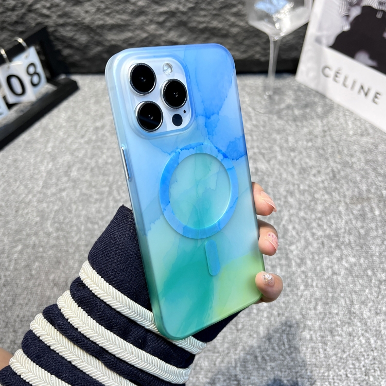 

For iPhone 13 MagSafe Magnetic Watercolor TPU Phone Case(Aqua Blue)