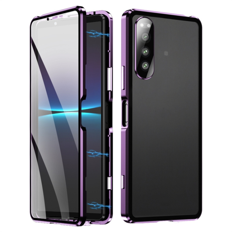 

For Sony Xperia 5 IV HD Magnetic Metal Tempered Glass Phone Case(Purple)