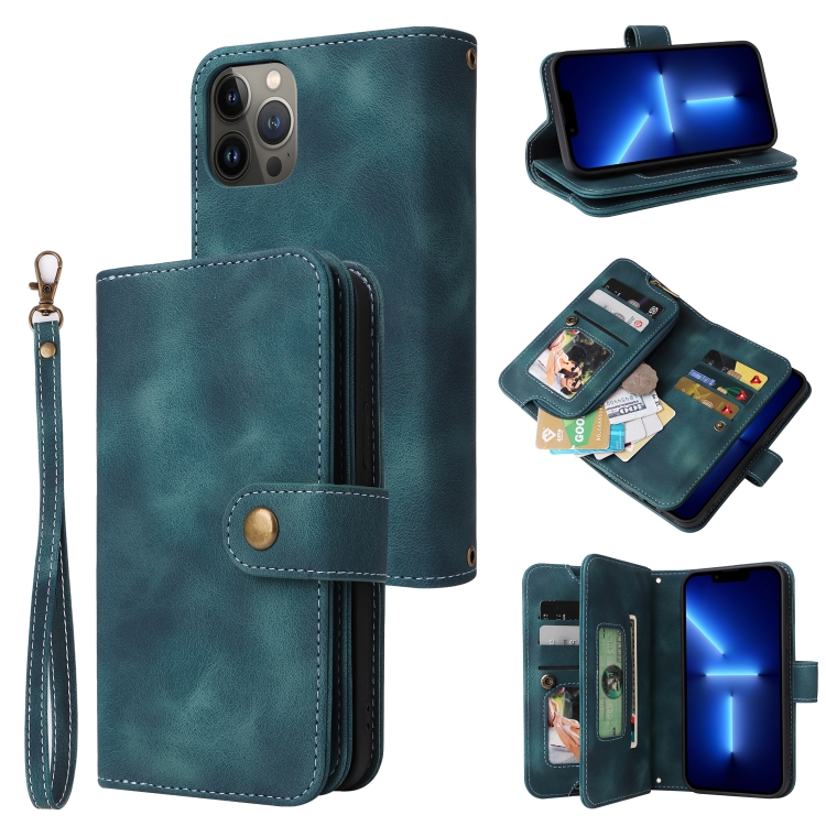 

For iPhone 12 Pro Max Multifunctional Card Slot Zipper Wallet Flip Leather Phone Case(Blue)