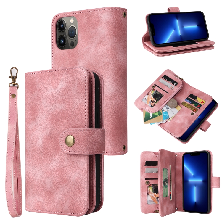 

For iPhone 12 Pro Multifunctional Card Slot Zipper Wallet Flip Leather Phone Case(Rose Gold)