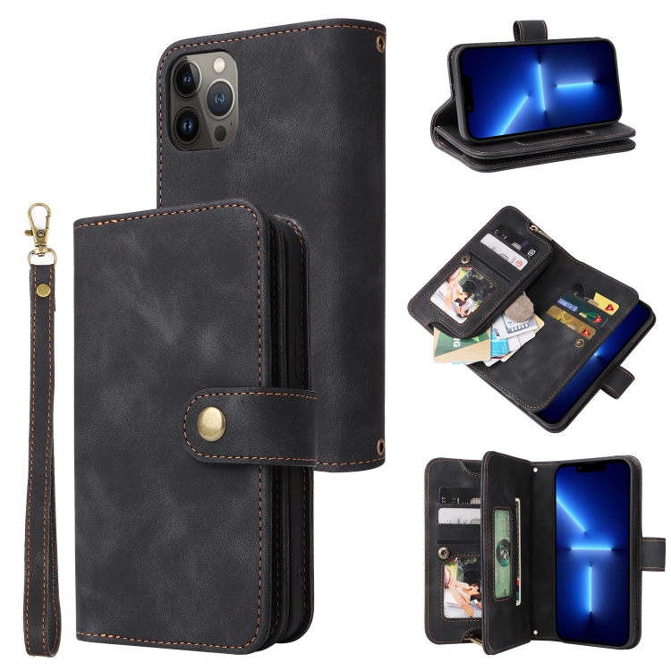 

For iPhone 13 Multifunctional Card Slot Zipper Wallet Flip Leather Phone Case(Black)