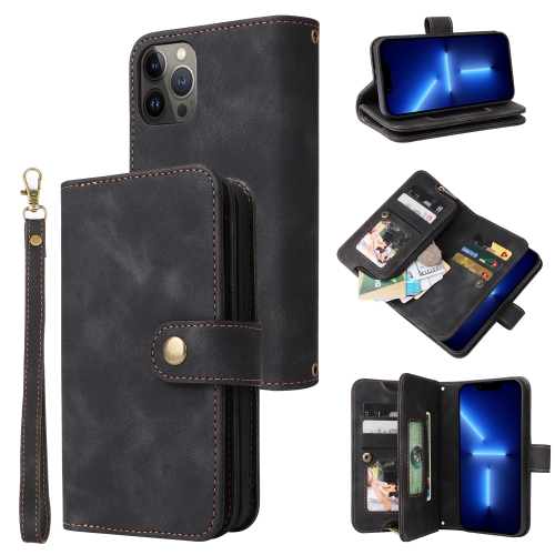 

For iPhone 14 Plus Multifunctional Card Slot Zipper Wallet Flip Leather Phone Case(Black)