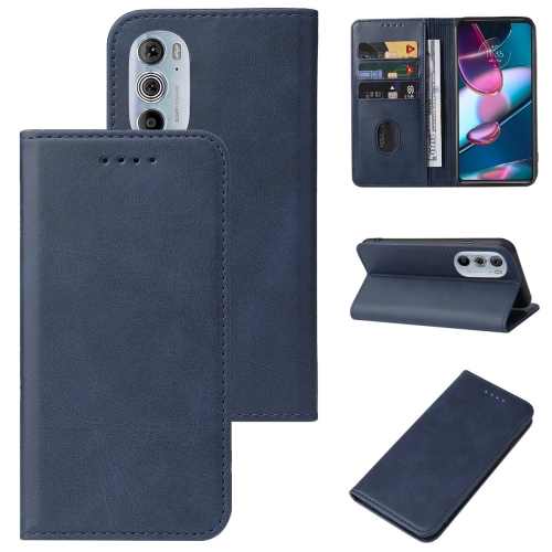 

For Motorola Edge+ 5G UW 2022/Edge 30 Pro Magnetic Closure Leather Phone Case(Blue)