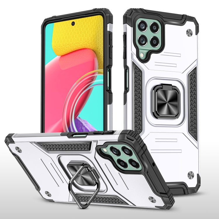 

For Samsung Galaxy M53 Magnetic Armor Shockproof TPU + PC Phone Case with Metal Ring Holder(Silver)