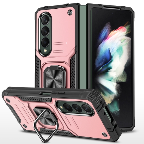 

For Samsung Galaxy Z Fold4 Magnetic Armor Shockproof TPU + PC Phone Case with Metal Ring Holder(Rose Gold)