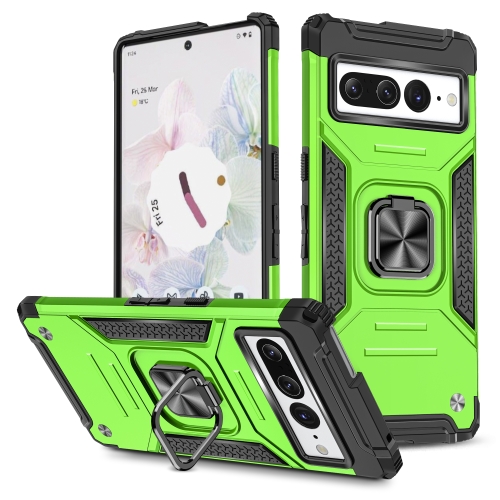 

For Google Pixel 7 Pro Magnetic Armor Shockproof TPU + PC Phone Case with Metal Ring Holder(Green)