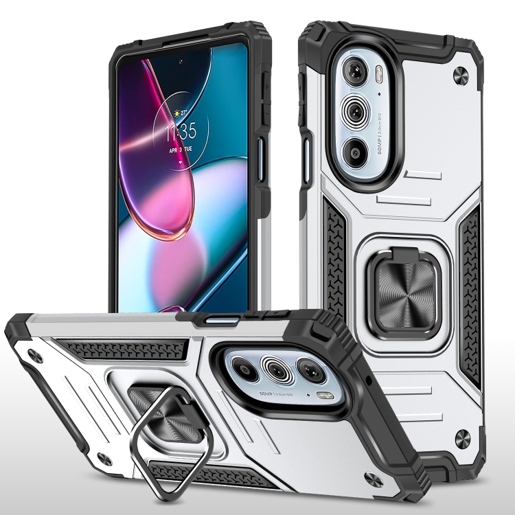 

For Motorola Edge 30 Pro Magnetic Armor Shockproof TPU + PC Phone Case with Metal Ring Holder(Silver)