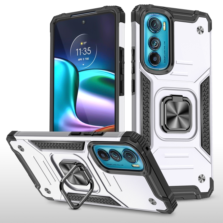 

For Motorola Edge 30 Magnetic Armor Shockproof TPU + PC Phone Case with Metal Ring Holder(Silver)