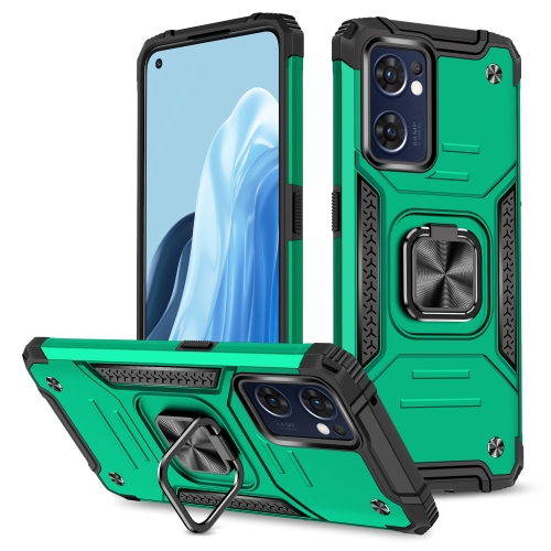 

For OPPO Reno7 5G Magnetic Armor Shockproof TPU + PC Phone Case with Metal Ring Holder(Dark Green)