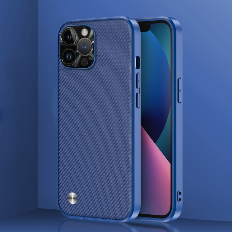 

For iPhone 14 Pro Max Carbon Fiber Kevlar Phone Case(Ocean Blue)
