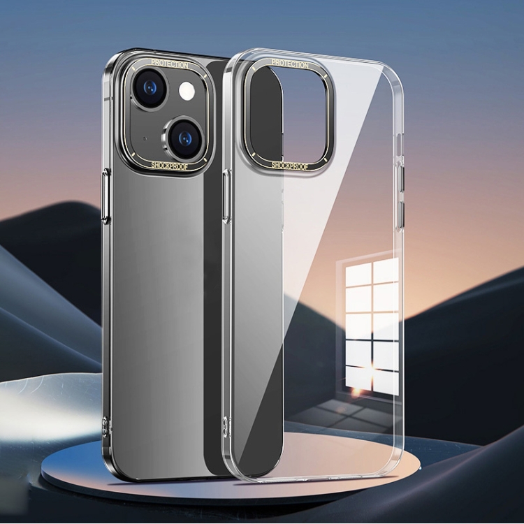 

For iPhone 14 Metal Lens Ring Clear PC Phone Case(Black)