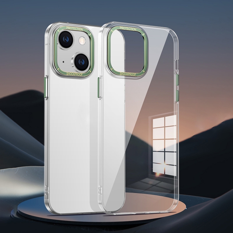 

For iPhone 14 Plus Metal Lens Ring Clear PC Phone Case(Green)