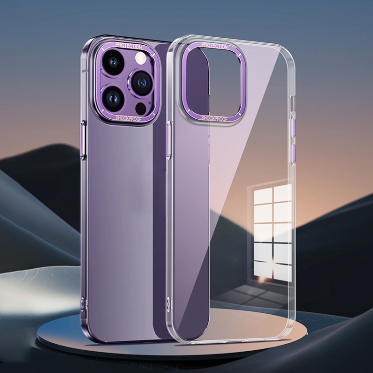 

For iPhone 14 Pro Max Metal Lens Ring Clear PC Phone Case(Deep Purple)