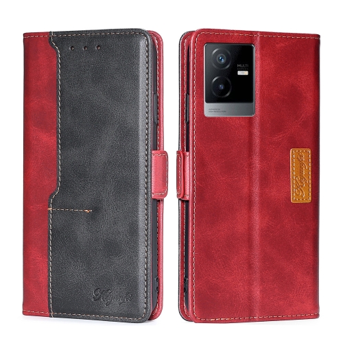 

For vivo T2x 5G/Y73t/iQOO Z6x Contrast Color Side Buckle Leather Phone Case(Red+Black)