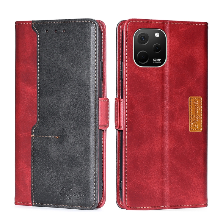 

For Huawei nova Y61 Contrast Color Side Buckle Leather Phone Case(Red+Black)