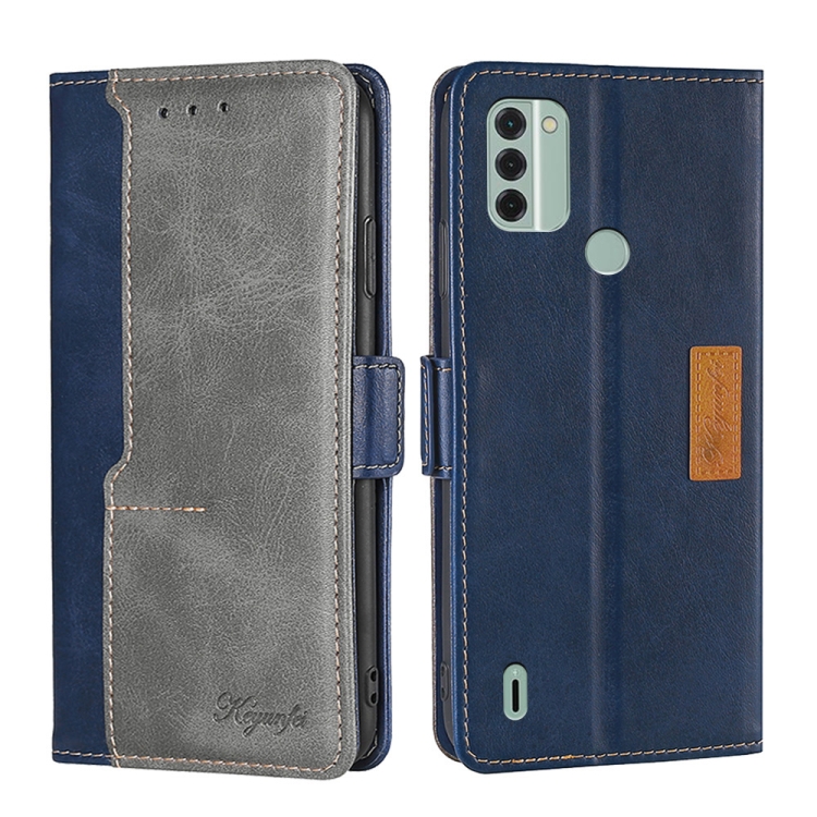 

For Nokia C31 Contrast Color Side Buckle Leather Phone Case(Blue+Grey)