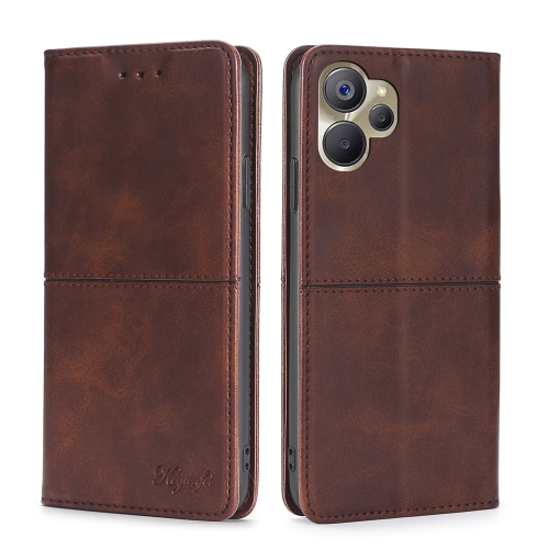 

For Realme 9i 5G Global/10 5G Cow Texture Magnetic Leather Phone Case(Dark Brown)