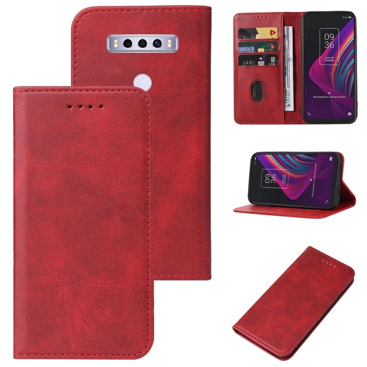 

For TCL 10 SE Magnetic Closure Leather Phone Case(Red)