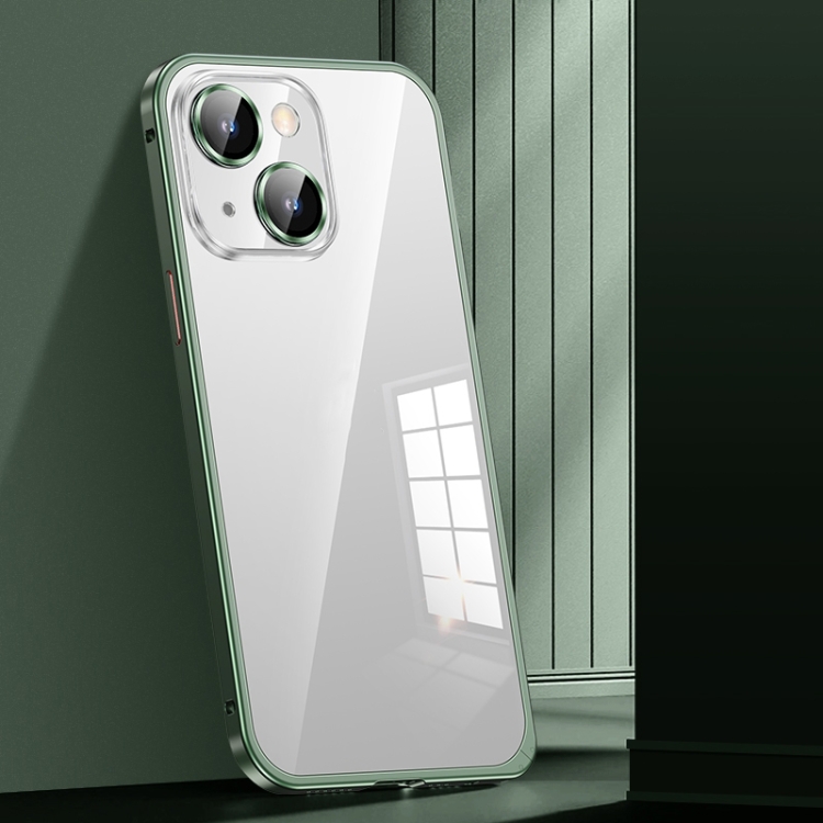 

For iPhone 14 Plus Spring Buckle Metal Transparent Phone Case with Lens Protection(Green)