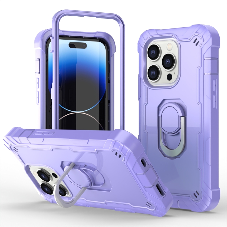 

For iPhone 14 Pro Max Two-color Ring Holder Phone Case(Purple)