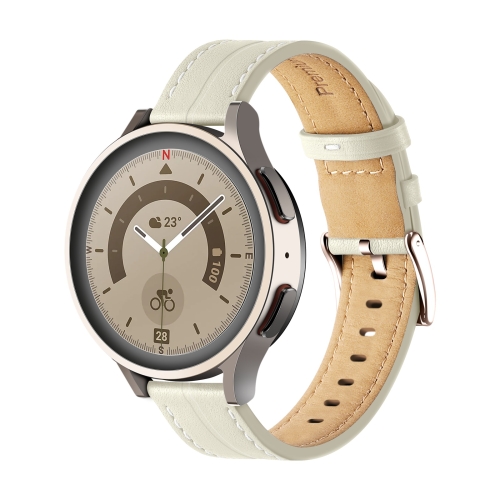

For Realme Watch 3/Amazfit GTR4/4 Pro Universal Grooved Genuine Leather Watch Band(Beige White)