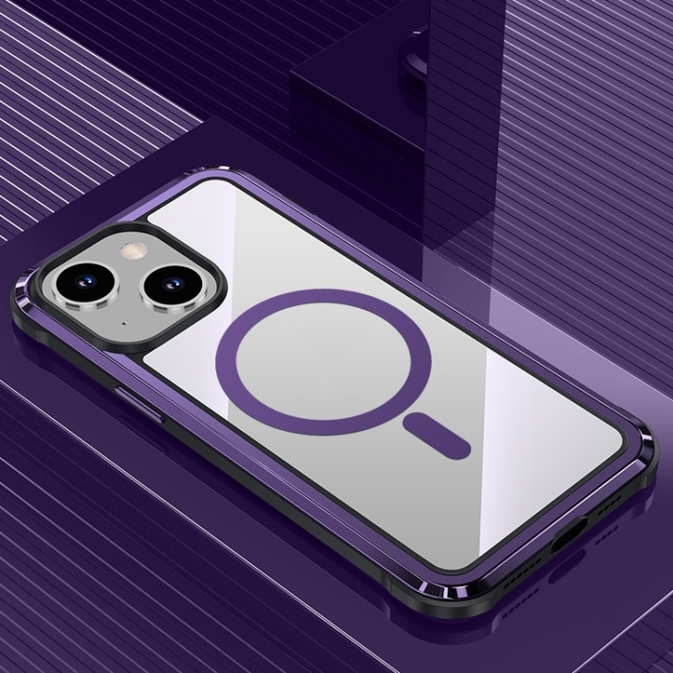 

For iPhone 14 Plus MagSafe Steel Armour Series Metal + PC Phone Case(Dark Purple)