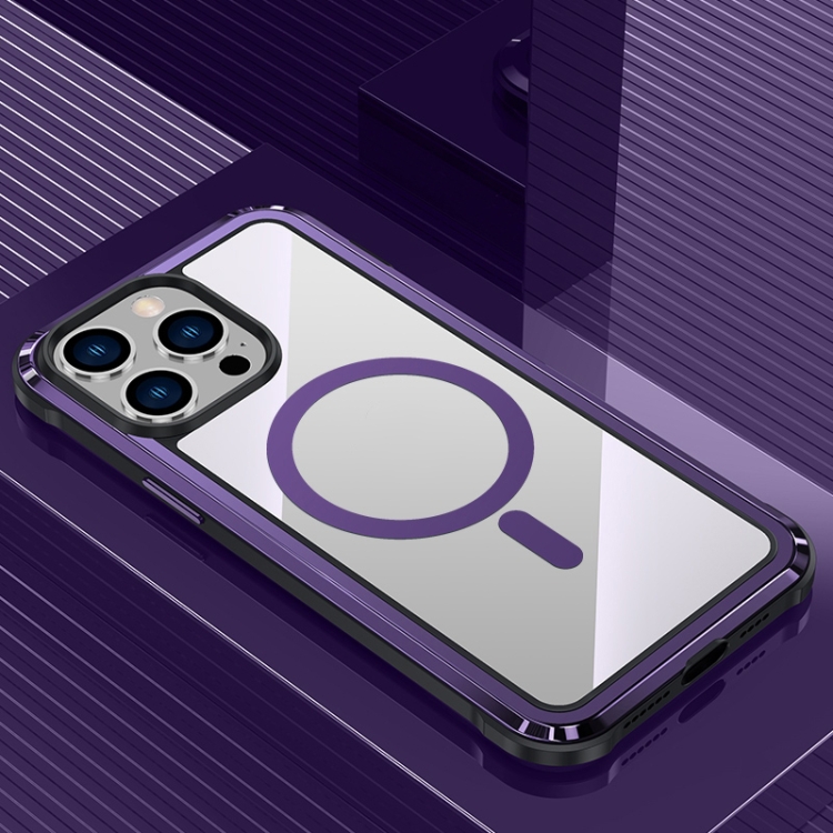 

For iPhone 13 Pro Max MagSafe Steel Armour Series Metal + PC Phone Case(Dark Purple)