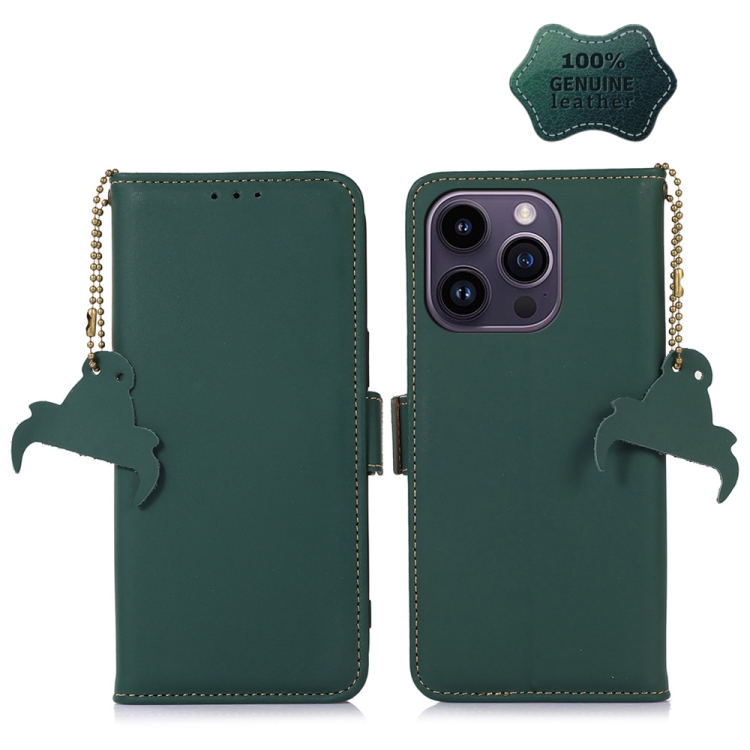 

For iPhone 13 Pro Max Genuine Leather Magnetic RFID Leather Phone Case(Green)