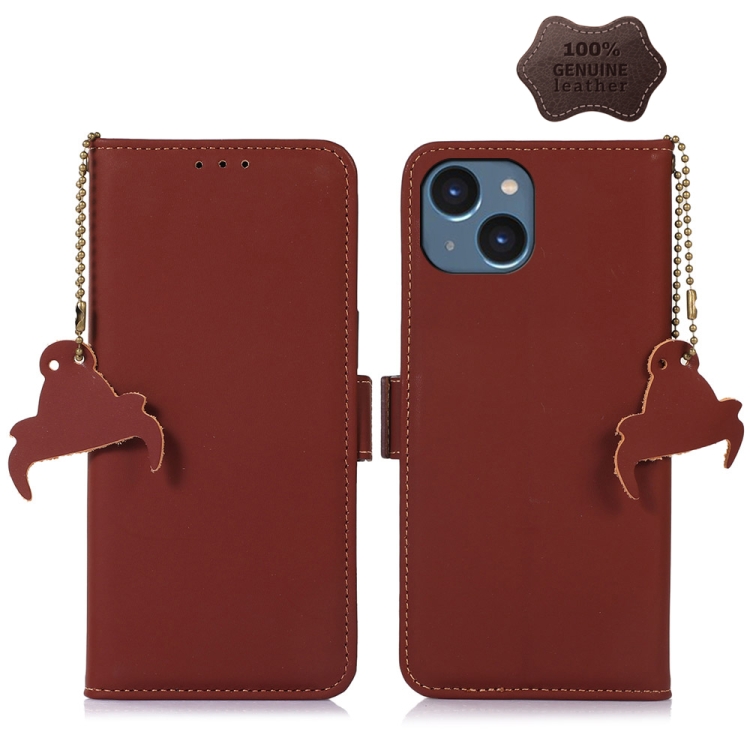 

For iPhone 13 Genuine Leather Magnetic RFID Leather Phone Case(Coffee)
