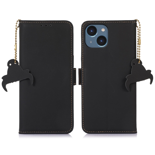 

For iPhone 14 Plus Genuine Leather Magnetic RFID Leather Phone Case(Black)